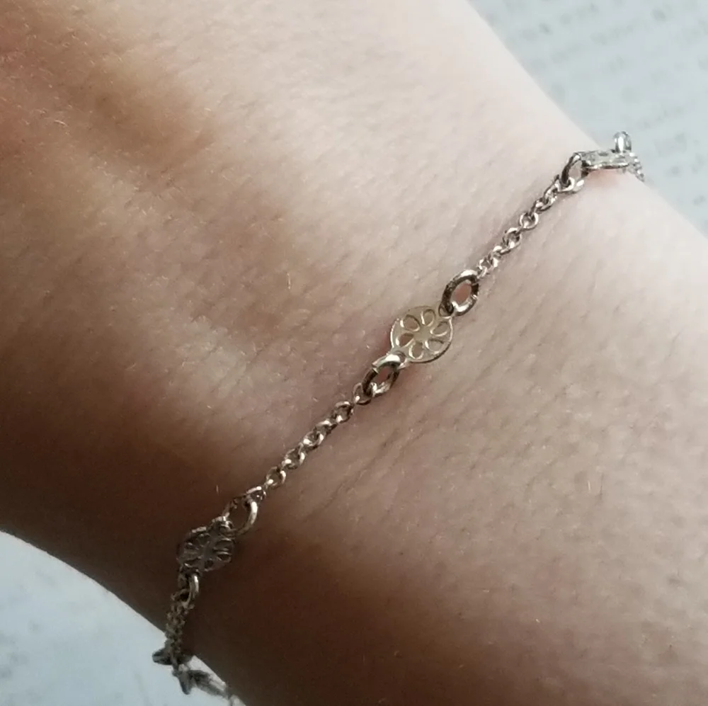 Dainty vintage ankle bracelet anklet silver tone NRT